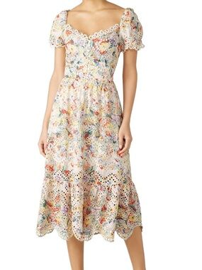 knee length dresses for ladies Fiona V-Neck White Midi Victorian Dress main image 0